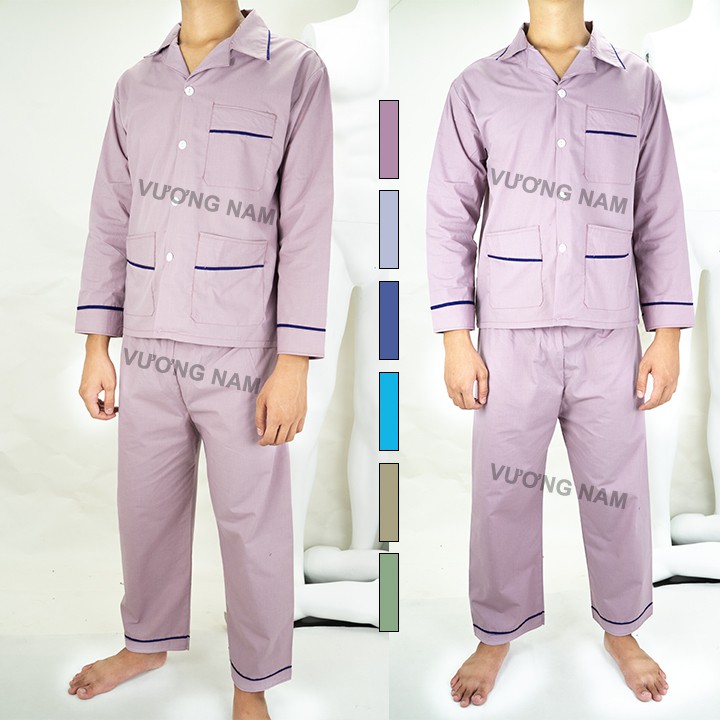 Đồ bộ pijama nam mặc nhà trung niên trung tuổi cao cấp ông già vải kate trơn sọc FF25C