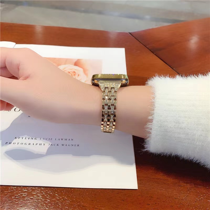 Dây Đeo Bằng Thép Không Gỉ Đính Kim Cương Giả Cho Đồng Hồ Thông Minh Apple watch Series 7 6 SE 5 4 3 2 38/40MM 44/45MM