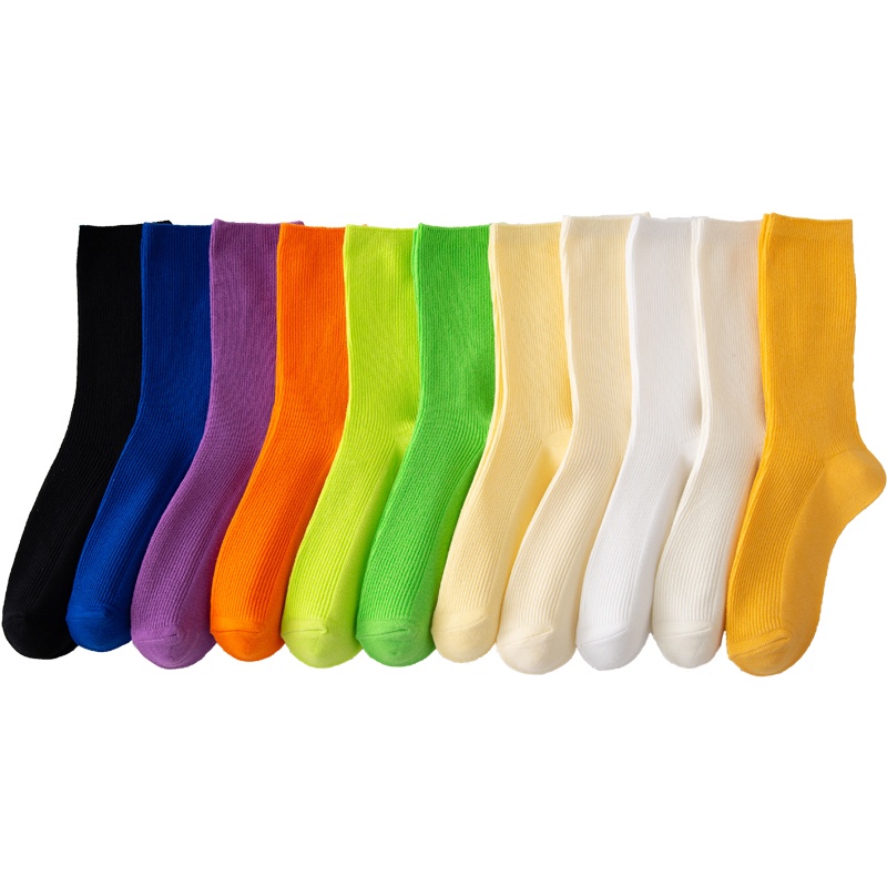 Vớ ống cotton kim đôi màu kẹo trơn kiểu Hồi giáo đơn giản cho nữ