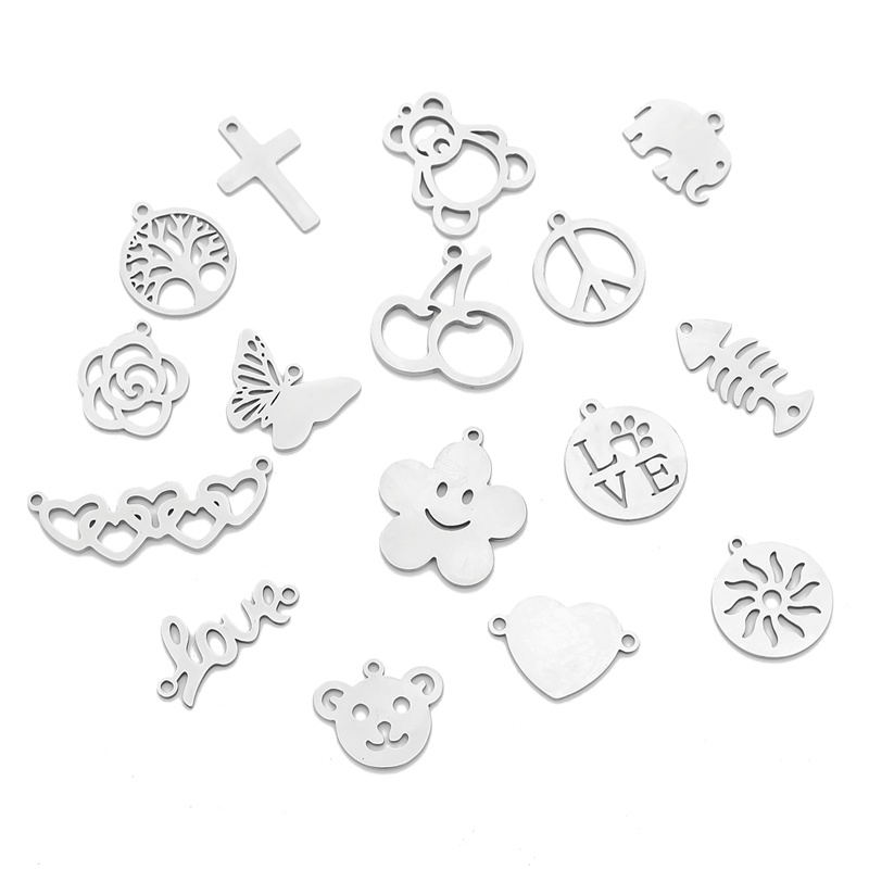 Bộ 4 mặt dây chuyền hình thánh giá trái tim chất liệu inox dành cho làm trang sức DIY