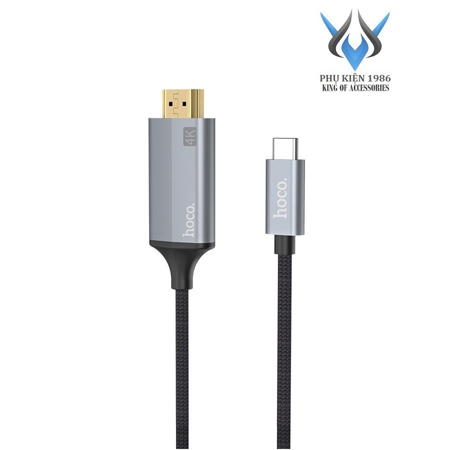 Cáp chuyển đổi TypeC sang HDMI Hoco UA13 vỏ hợp kim nhôm, hỗ trợ 4K, dài 1.8M (Xám) - Phụ Kiện 1986