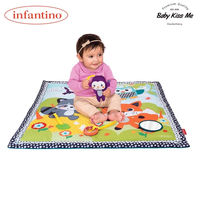 Thảm Nhạc kèm đồ chơi kích thích giác quan, vận động cho bé Infantino - Safari Activity Gym &amp; Play Mat