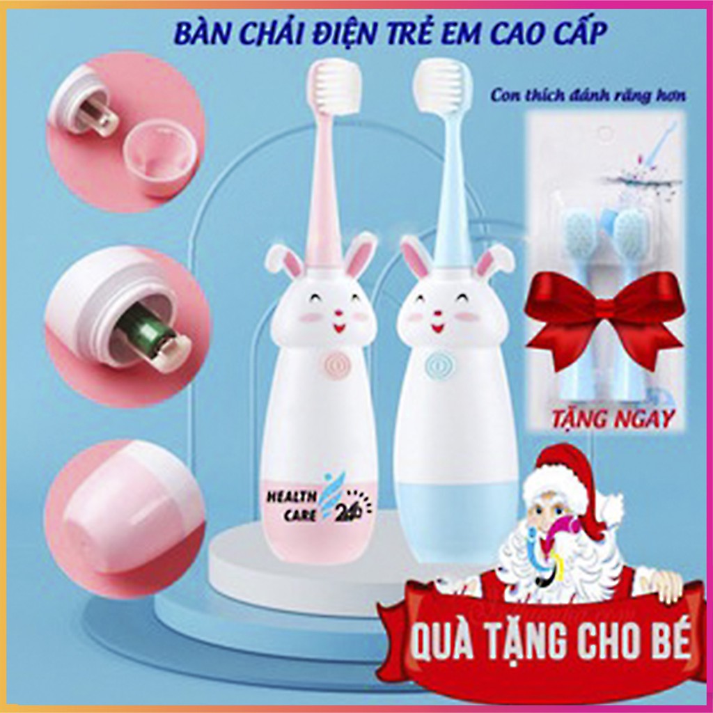 Bàn Chải Điện Đánh Răng Cho Bé Hình Thỏ Cao Cấp [Tặng Kèm 2 Đầu Bàn Chải]