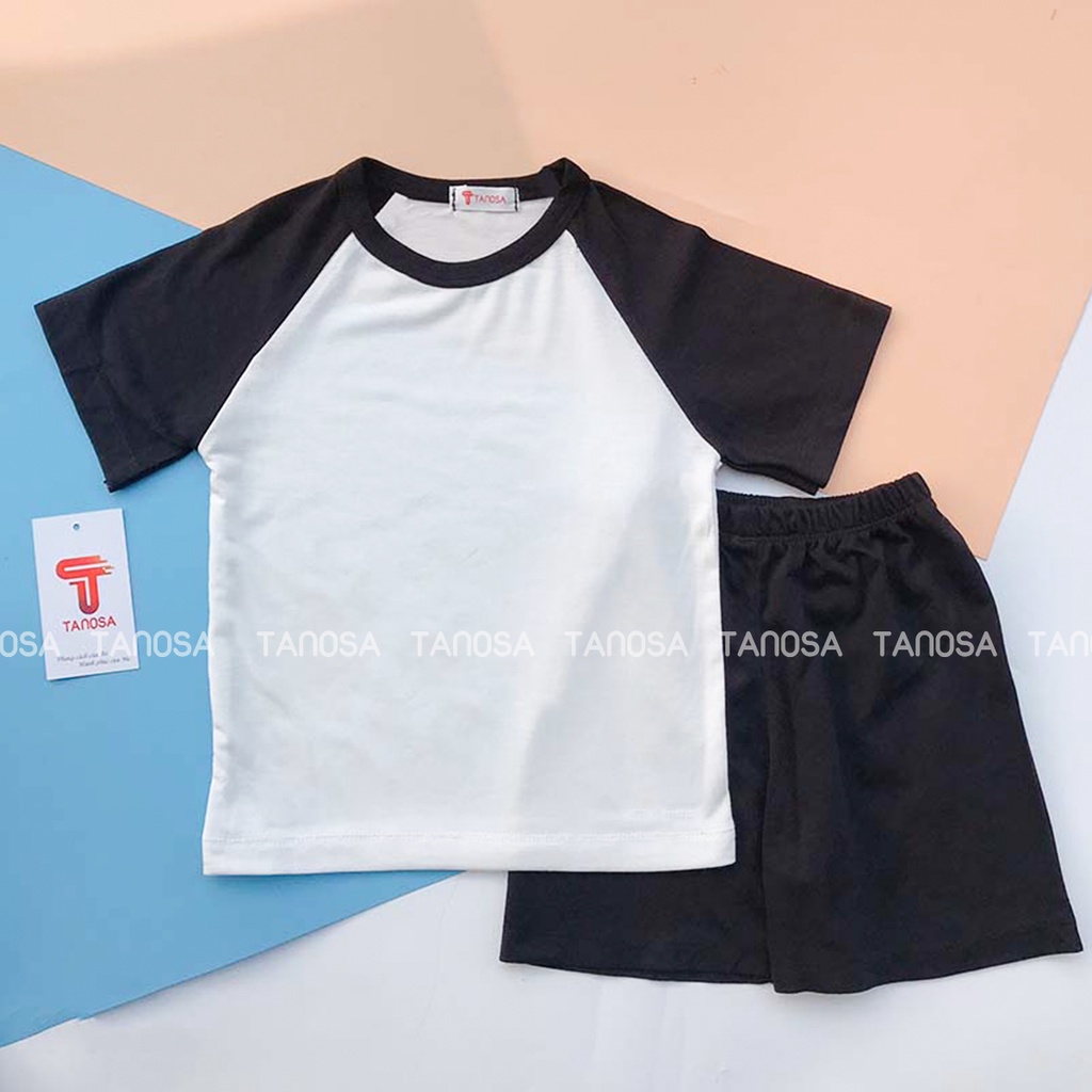 Đồ bộ quần áo cộc tay cho bé trai bé gái TANOSA giáp lăng ống tay phối màu từ 9 đến 20kg