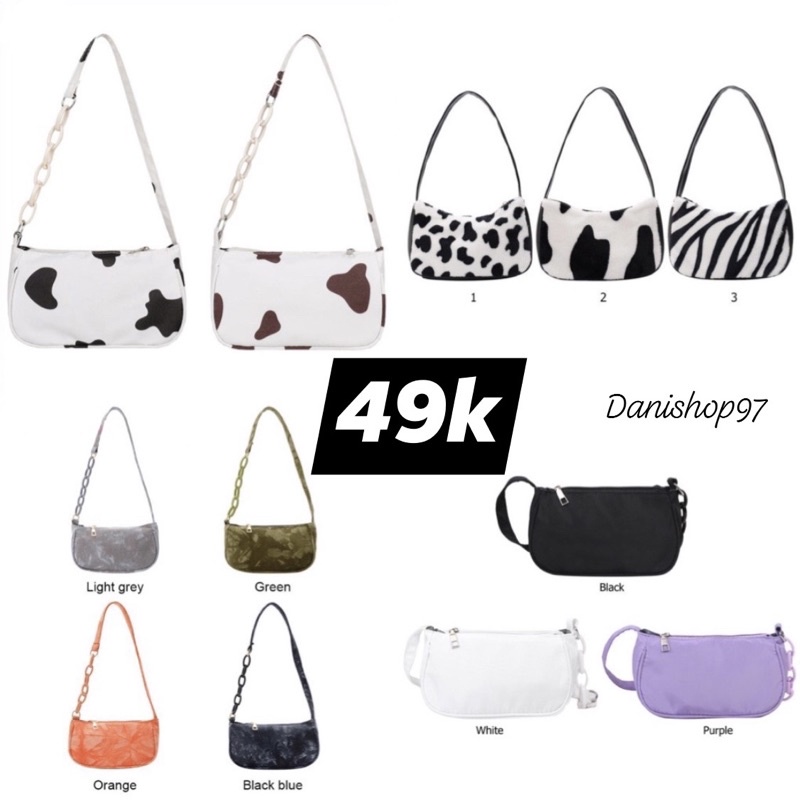 DANI 49K túi xách nữ hoạ tiết bò sữa vân đá loang màu trơn dây xích da pu lông nhung giỏ đeo vai