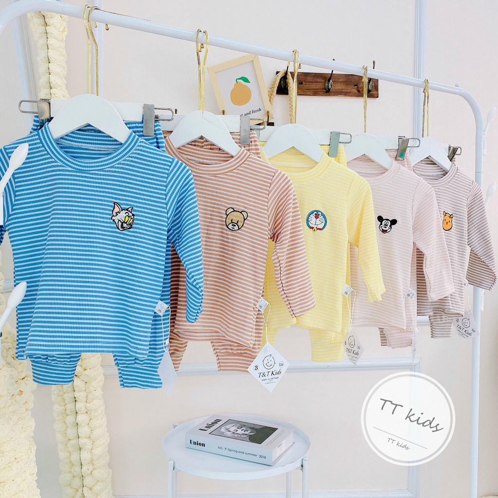 Bộ thun tăm lạnh thu đông thêu hình thú cực xinh cho bé trai, bé gái thấm mồ hôi, thoáng khí, dễ chịu Caibaby_store