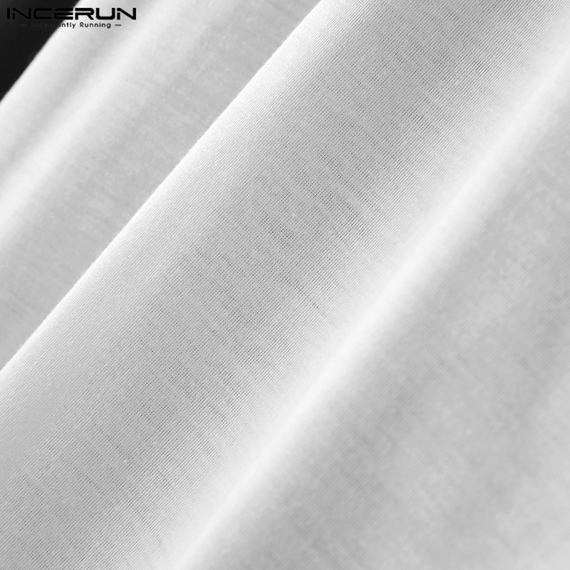 Áo thun INCERUN dài tay cổ chữ V màu trắng đen cho nam