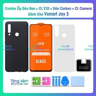 Combo ốp dẻo đen, kính cường lực camera, cường lực 21d, dán cacbon dành cho vsmart joy 3