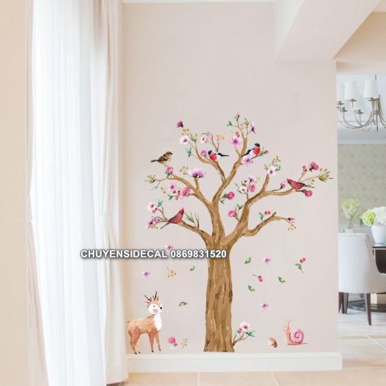 decal dán tường - Cây Hồng nhạt dịu dàng ( 2 tấm )