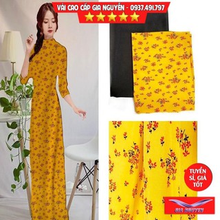 [Mã M250 giảm 20K đơn 100K] Vải may áo dài họa tiết hoa nhí màu vàng-Chất vải lụa co giãn-mềm mại-thoáng mát chỉ 165k/bộ
