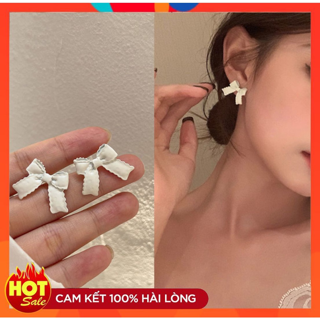 [HOT] BÔNG TAI KHUYÊN TAI HÌNH NƠ TRẮNG THỜI TRANG MÙA HÈ PHONG CÁCH HÀN QUỐC 221BT013
