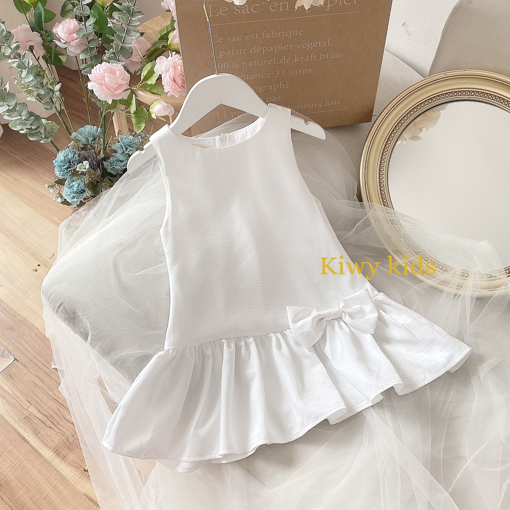 Váy lụa bé gái KIWY KIDS dáng đuôi cá đính nơ sang chảnh Kidsh2101 cho bé từ 1 đến 11 tuổi