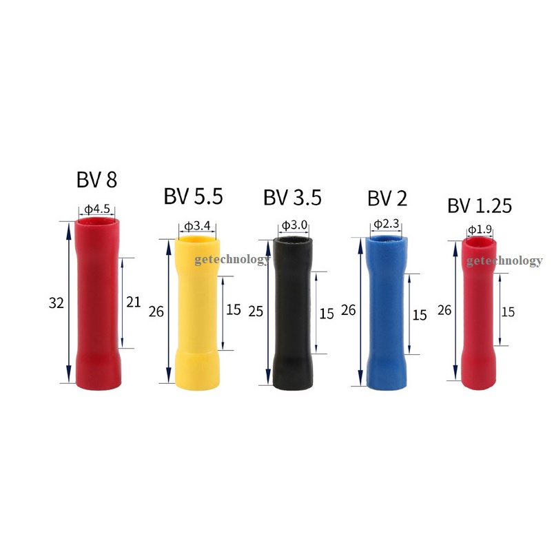 100 cái ỐNG NỐI DÂY ĐIỆN BV1.25 / BV2 / BV5.5, CỐT NỐI DÂY ĐIỆN BV1.25 / BV2 / BV5.5