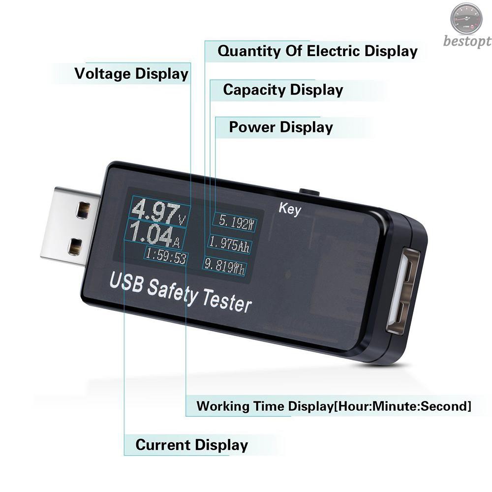 B&O USB Digital Tester Current Voltage Monitor DC 5.1A 30V Amp Voltage Meter Test Speed of Chargers Cables Capacity of Power Banks Black