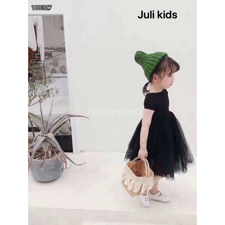 Đầm thân thun cotton phối tùng váy voan lưới 3 lớp màu đen, có 2 dòng size nhí và đại – R275