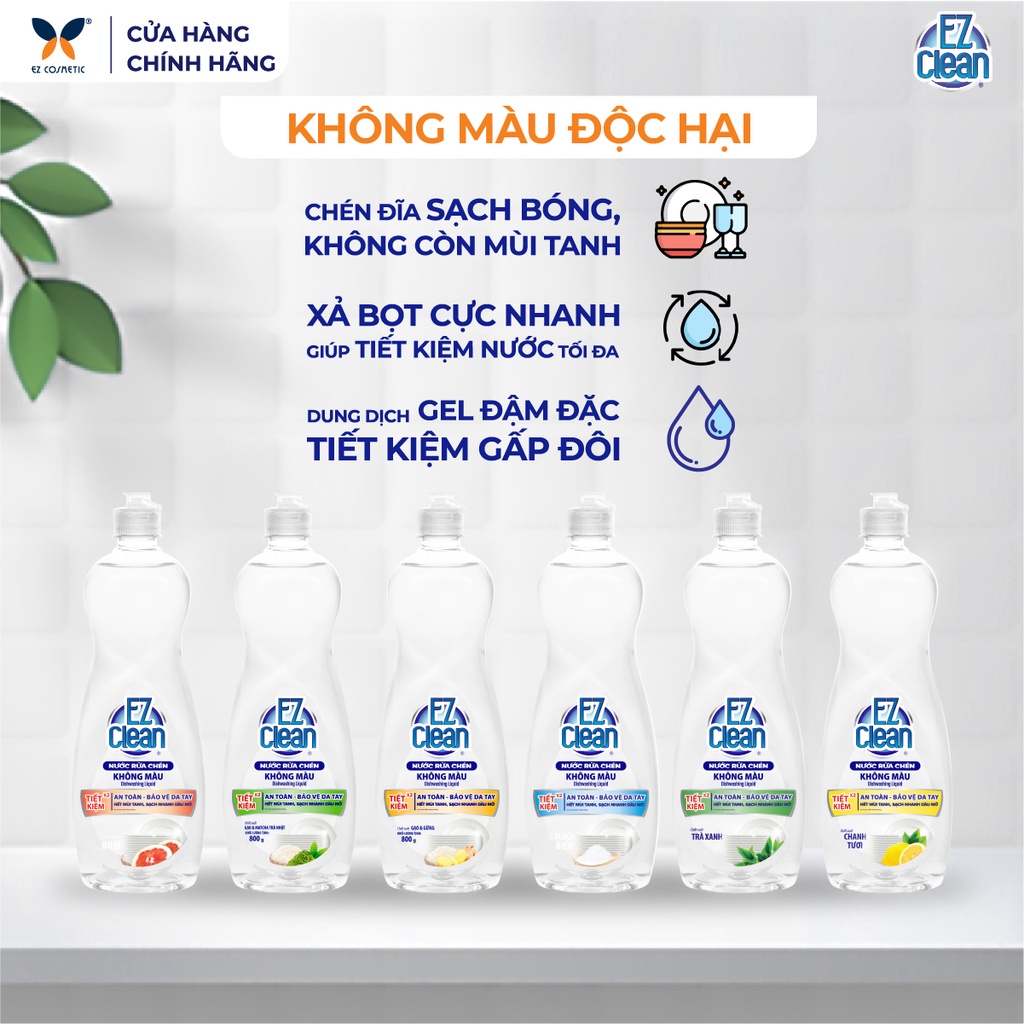 Nước Rửa Chén Không Màu Độc Hại EZ CLEAN 800g