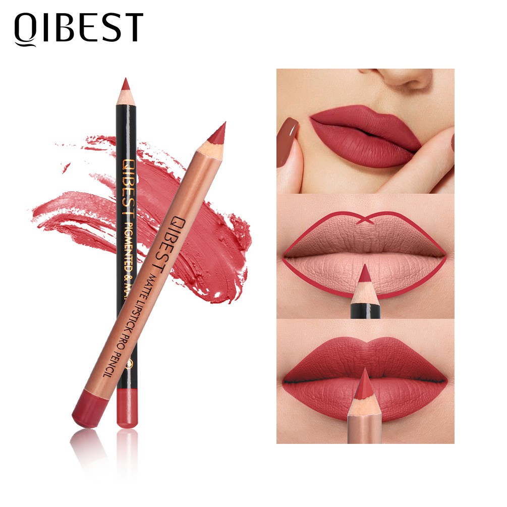 Set chì kẻ viền môi và son môi dạng bút Qibest giữ ẩm cao cấp gồm 15 màu sắc 20g