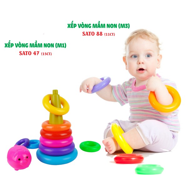 Bộ đồ chơi xếp vòng mầm non nhận biết kích thước, màu sắc