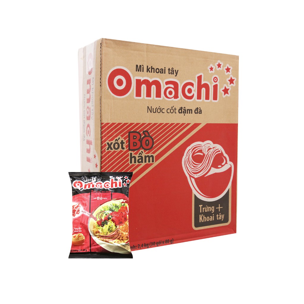 Mì Khoai Tây Omachi Sốt Bò Hầm Thùng 30 Gói x 82 g/gói