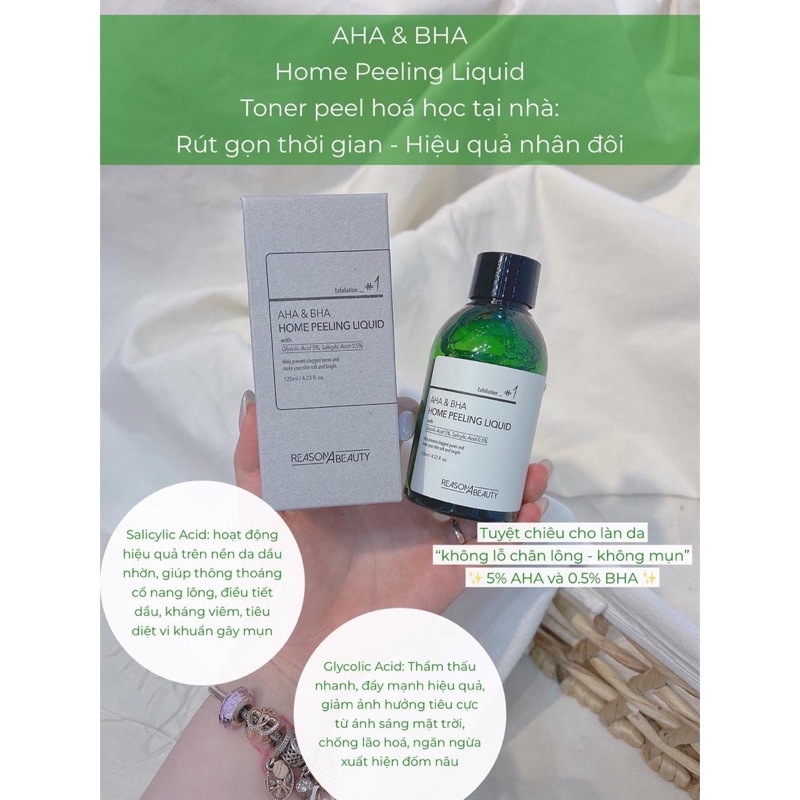 Toner Tẩy Da Chết Thu Nhỏ Lỗ Chân Lông AHA BHA Home peeling liwuid - Reason A Beauty 125ml nước hoa hồng MINA BEAUTY