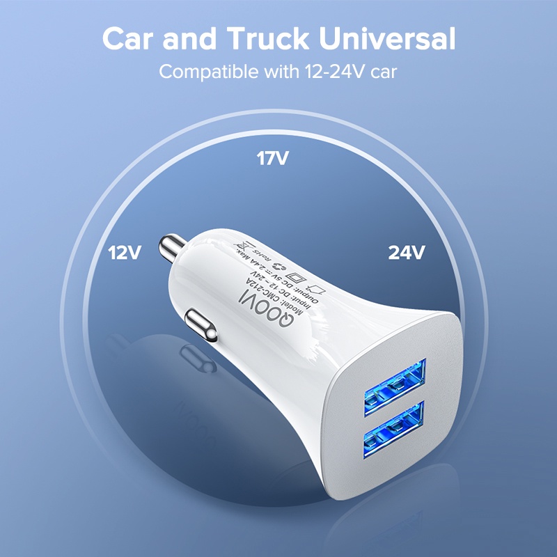 Tẩu sạc điện thoại QOOVI nhanh 2 cổng USB 5V 2.4A thông dụng chất lượng cho xe hơi