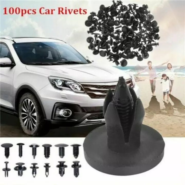FENDER Set 100 Đinh Tán Nhựa Phụ Tùng Cho Xe Ô Tô (Màu Đen) 100 Cái