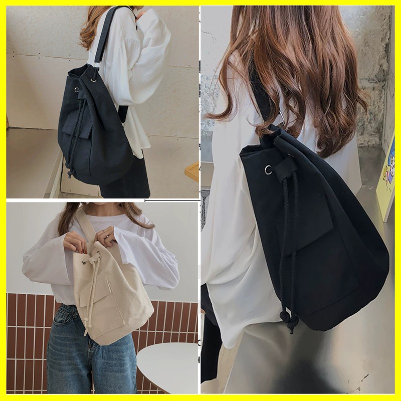 TÚI TOTE BALO ĐEO CHÉO DÂY RÚT UNISEX NAM NỮ VẢI CANVAS ĐI HỌC ĐI CHƠI CHECKING CAFE DC11