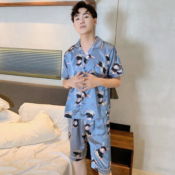Bộ đồ ngủ ngắn tay bằng vải lụa thoải mái cho nam | BigBuy360 - bigbuy360.vn