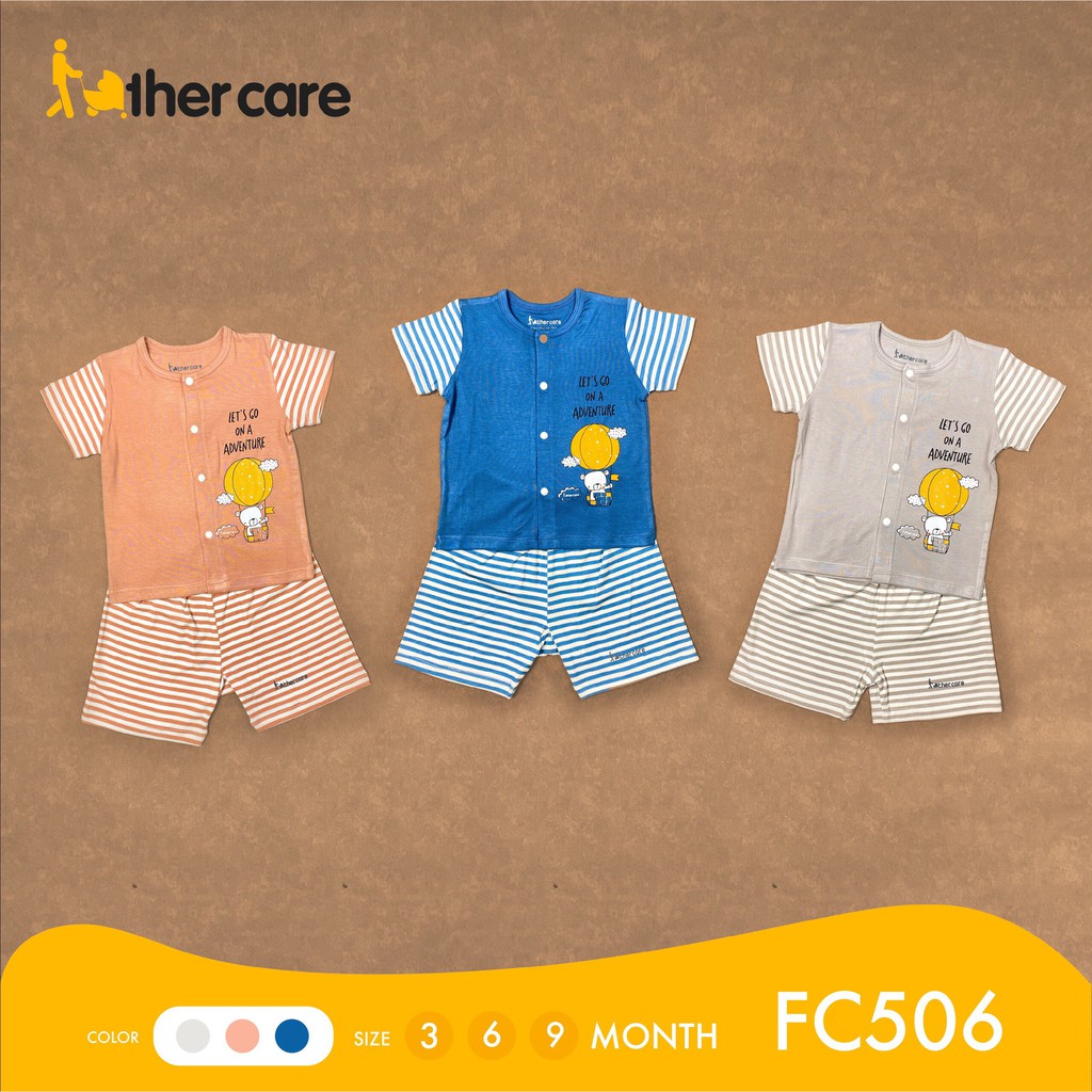 Bộ Quần Áo Cộc Tay FatherCare Cài giữa in hình Gấu FC506