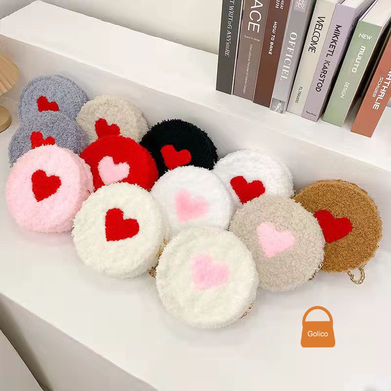 Tự đan handmade thời trang len xù phối trái tim diy túi