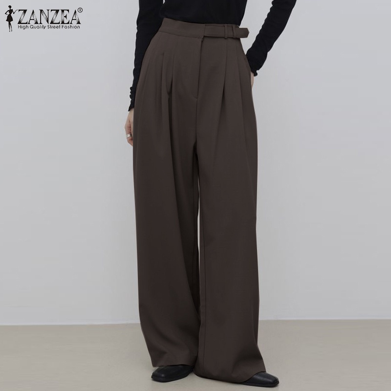 Quần dài ống rộng ZANZEA màu trơn phong cách Hàn Quốc thời trang năng động