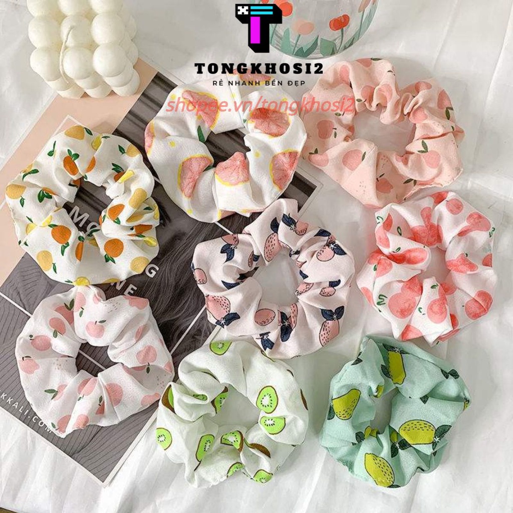 PVN29013 Dây buộc tóc scrunchies vòng hoạ tiết trái cây nhiệt đới xinh xắn T2