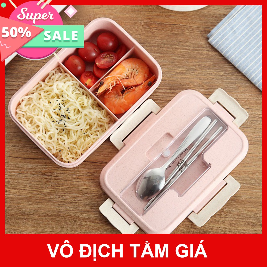 Hộp cơm văn phòng lúa mạch inox ❤️Hàng có hộp sịn❤️ 3 ngăn