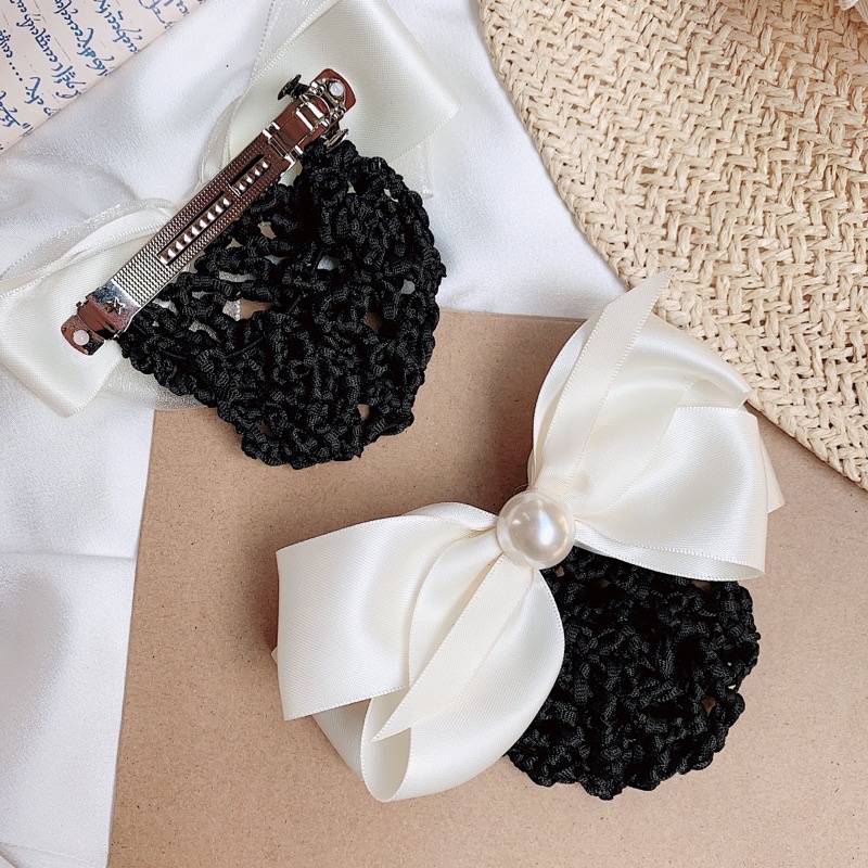 Kẹp tóc công sở búi lưới màu kem trẻ trung L9