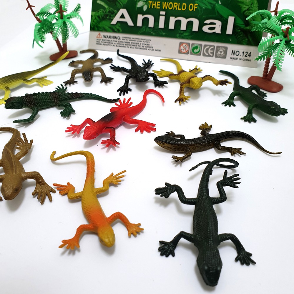 Bộ 12 đồ chơi Tắc Kè Safari hoang dã  Mô hình tắc kè thằn lằn nhựa giả New4all ANIMAL WORLD cho bé trên 3 tuổi