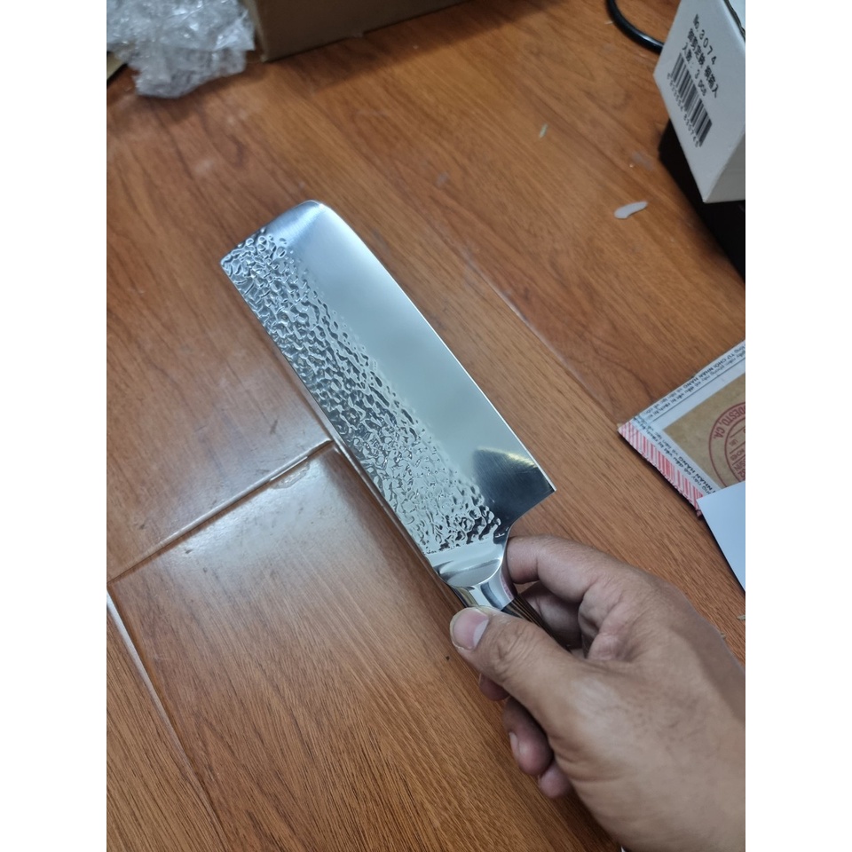 Dao thái thức ăn thép trắng lưỡi vuông bản to hàng bãi Nhật dễ cầm, cán ốp gỗ chắc chắn