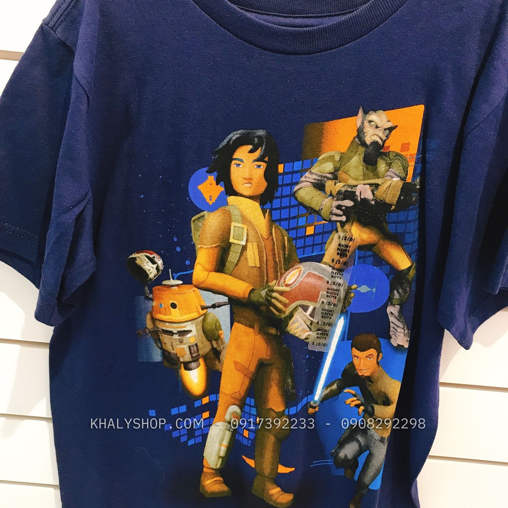 Áo thun tay ngắn trẻ em hình Starwar màu xanh dương size S cho bé trai 5,6 tuổi - ATTNSWXD01