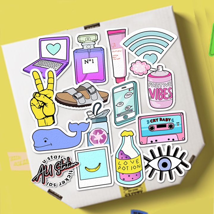 Sticker nhựa hình dán VSCO STYLE siêu dễ thương  - sticker nhựa PVC không thấm nước