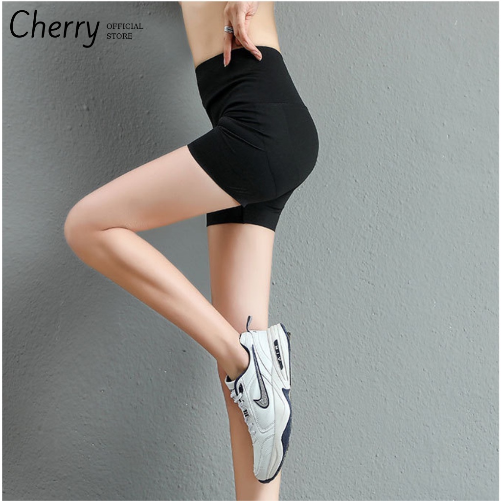 Quần Legging Đùi ngố lửng Cherry Nữ Short body dáng ôm, nâng mông lưng cạp cao vải thun dày dặn cạp cao gym yoga T051