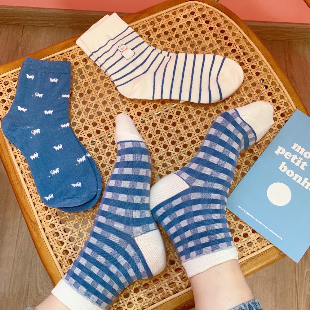 Vớ/Tất cổ cao tone xanh - blue xinh xắn