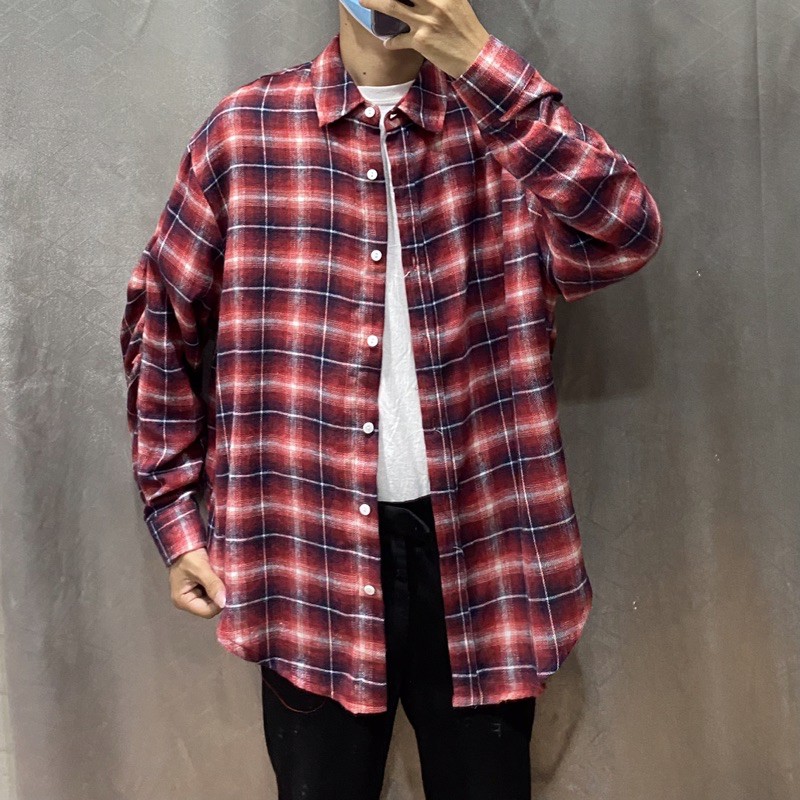 2HAND - ÁO SƠ MI FLANNEL tay áo hơi nữ KẺ CARO ĐEN ĐOR TRẮNG SIZE L CỰC DỄ PHỐI ĐỒ