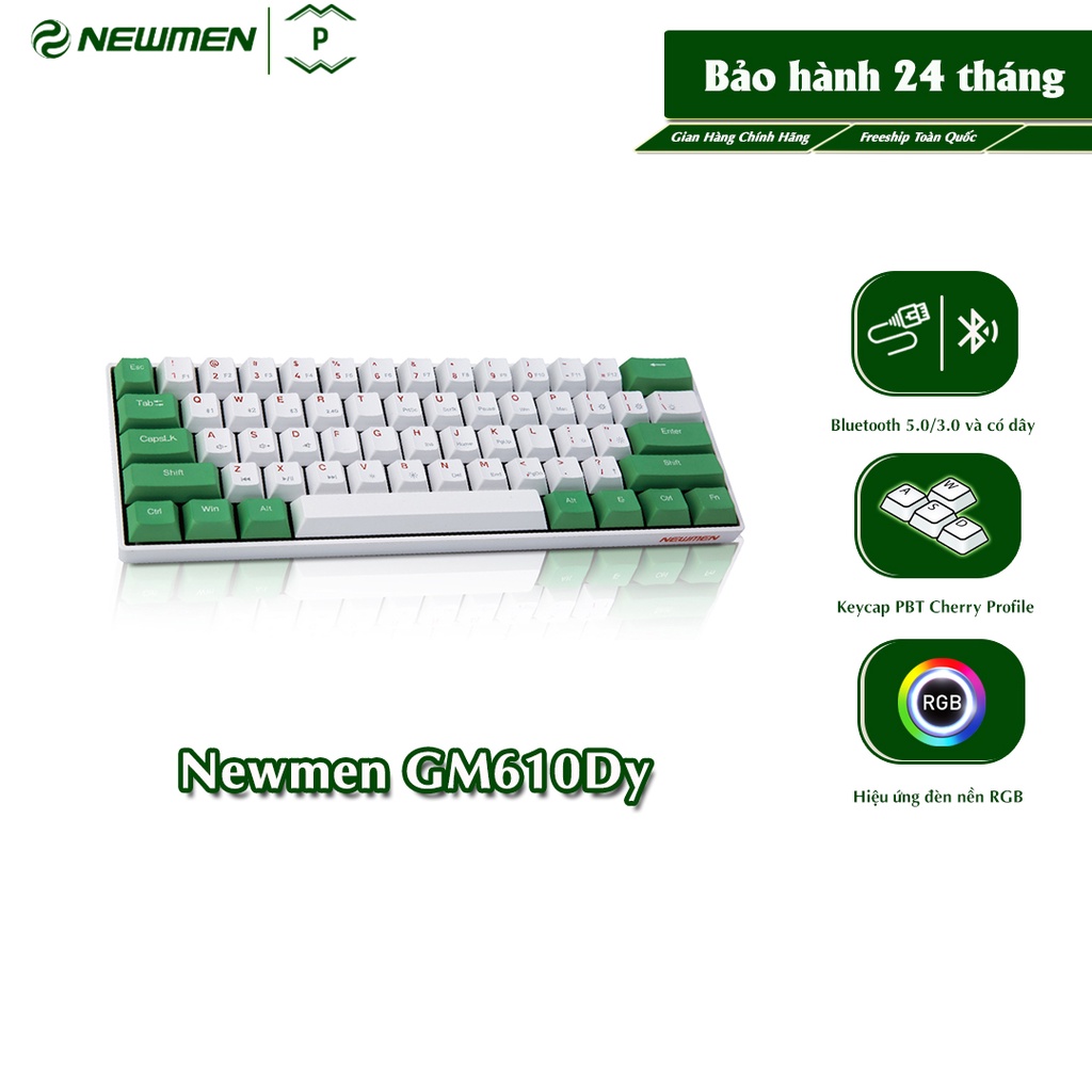 Bàn phím cơ không dây Dual Mode Newmen GM610Dy (Matcha keycap Extra), MX Hotswap, Keycap PBT Doubleshot, LED 20 hiệu ứng