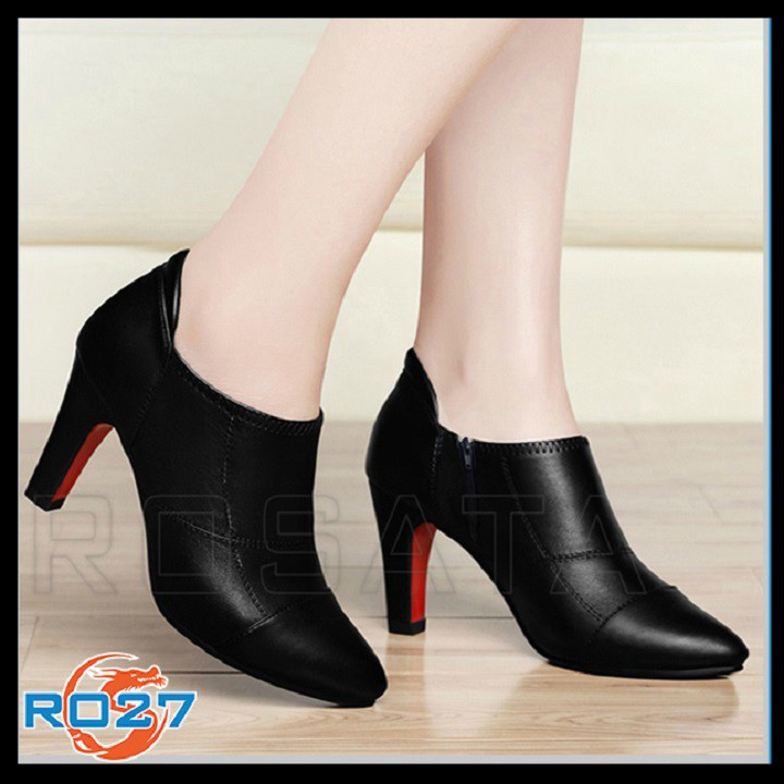 Giày boot nữ cổ thấp đế cao 7cm màu đen hàng hiệu rosata ro27