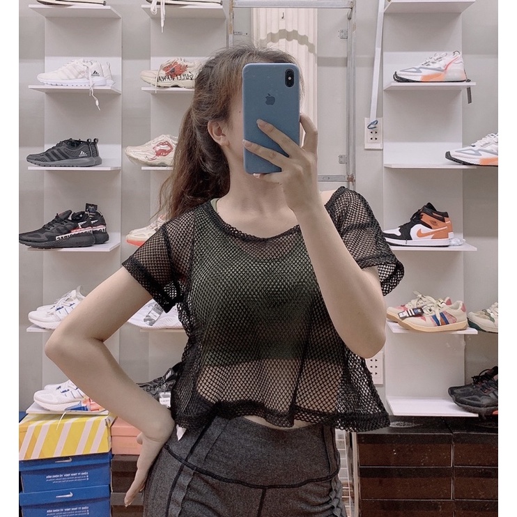 Áo Croptop Lưới Khoác Ngoài Có Tay Siêu Hách Dáng - Giúp chị em tự tin mặc bra KHÔNG ngại hở bụng lộ bắp tay to