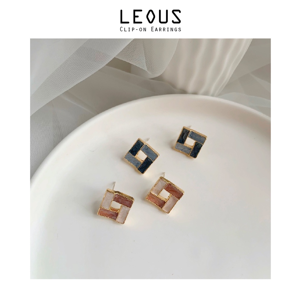 Khuyên tai kẹp không bấm lỗ chốt cố định K054 bằng hợp kim mạ vàng hình vuông dáng ngắn Leous Accessories