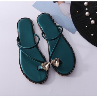 Sandal Nữ Đính Đá Kiểu Dáng Hàn Quốc (Đủ màu: Xanh, Đen, Trắng)