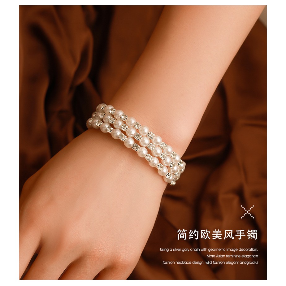Lắc tay ngọc trai 3 sợi thanh lịch Hàn Quốc