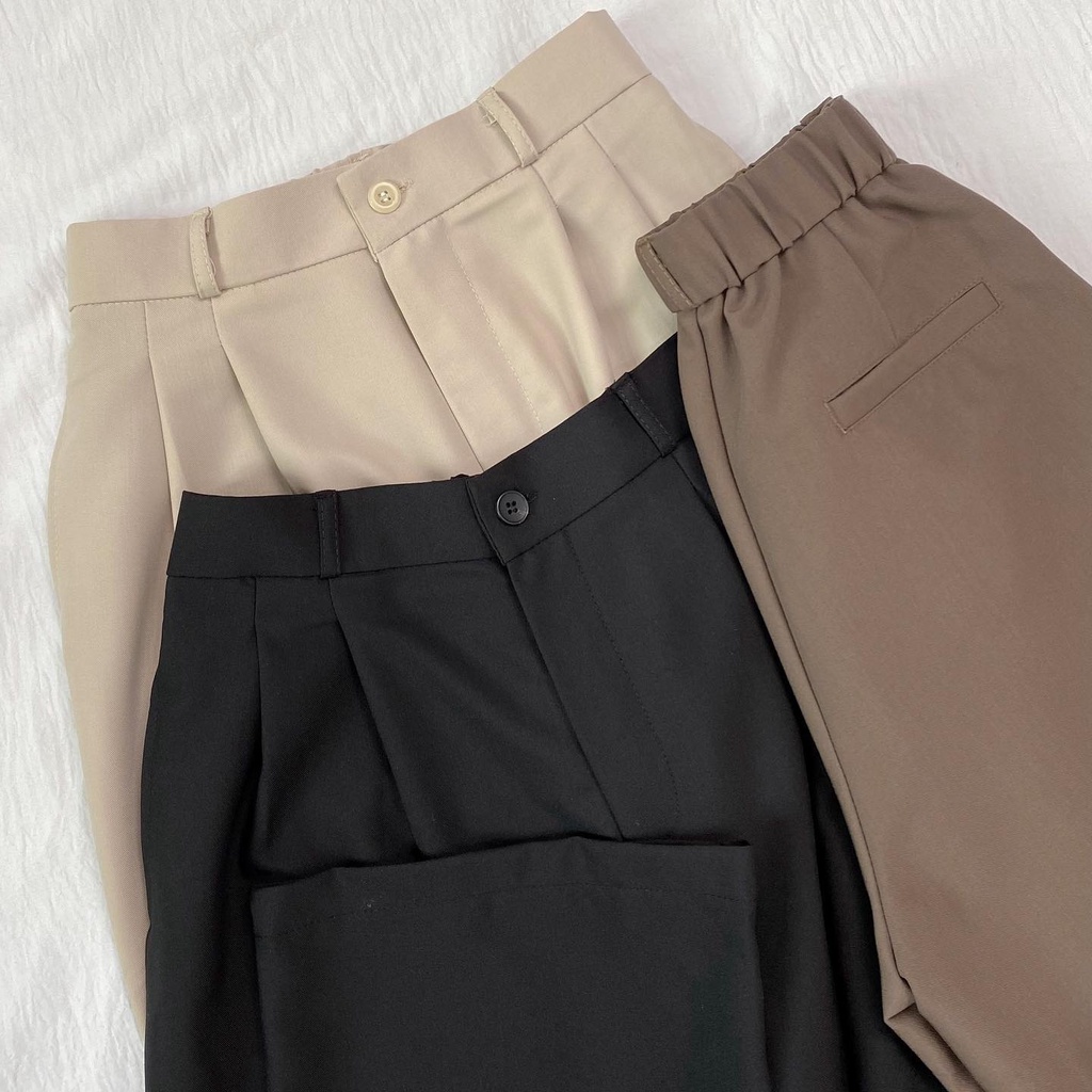 Quần Tây Ống Rộng Suông Nữ Lưng Cao  tone màu basic vải tuyết mưa dày dặn phong cách ulzzang