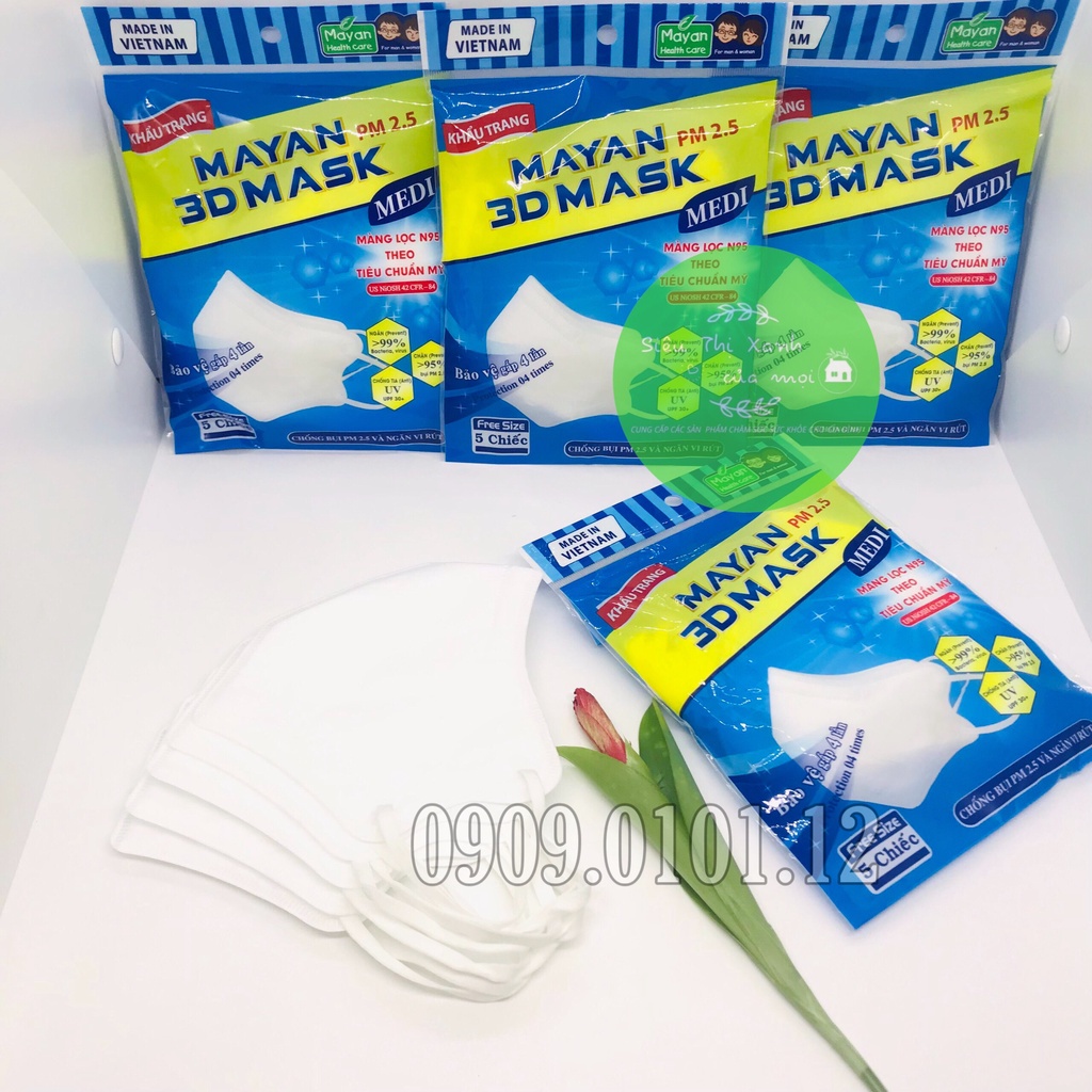 Khẩu trang 3d Mayan chính hãng (bịch 5 cái), 3d mask cao cấp 4 lớp kháng khuẩn chuẩn N95 PM 2.5