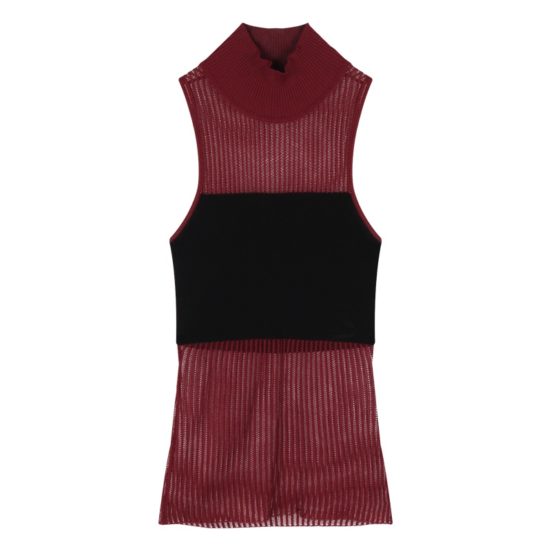 QADCOL  Áo Dệt Kim Hai Dây Cổ Lọ Phối Lưới Thời Trang Mùa Hè Quyến Rũ Cho Nữ